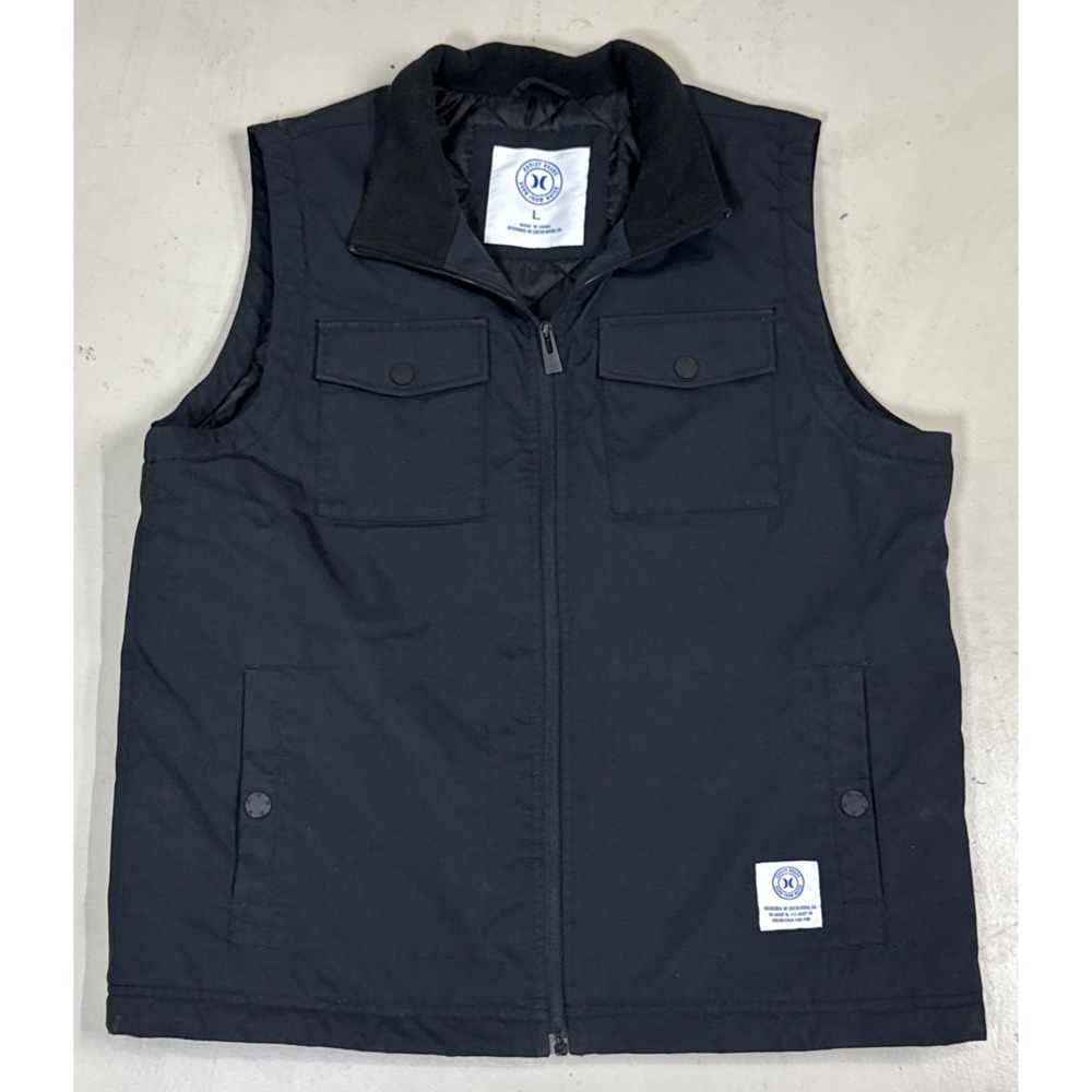 Hurley Men's Black Quilt Lined Full-Zip Vest Sleeveless Jacket Size Large